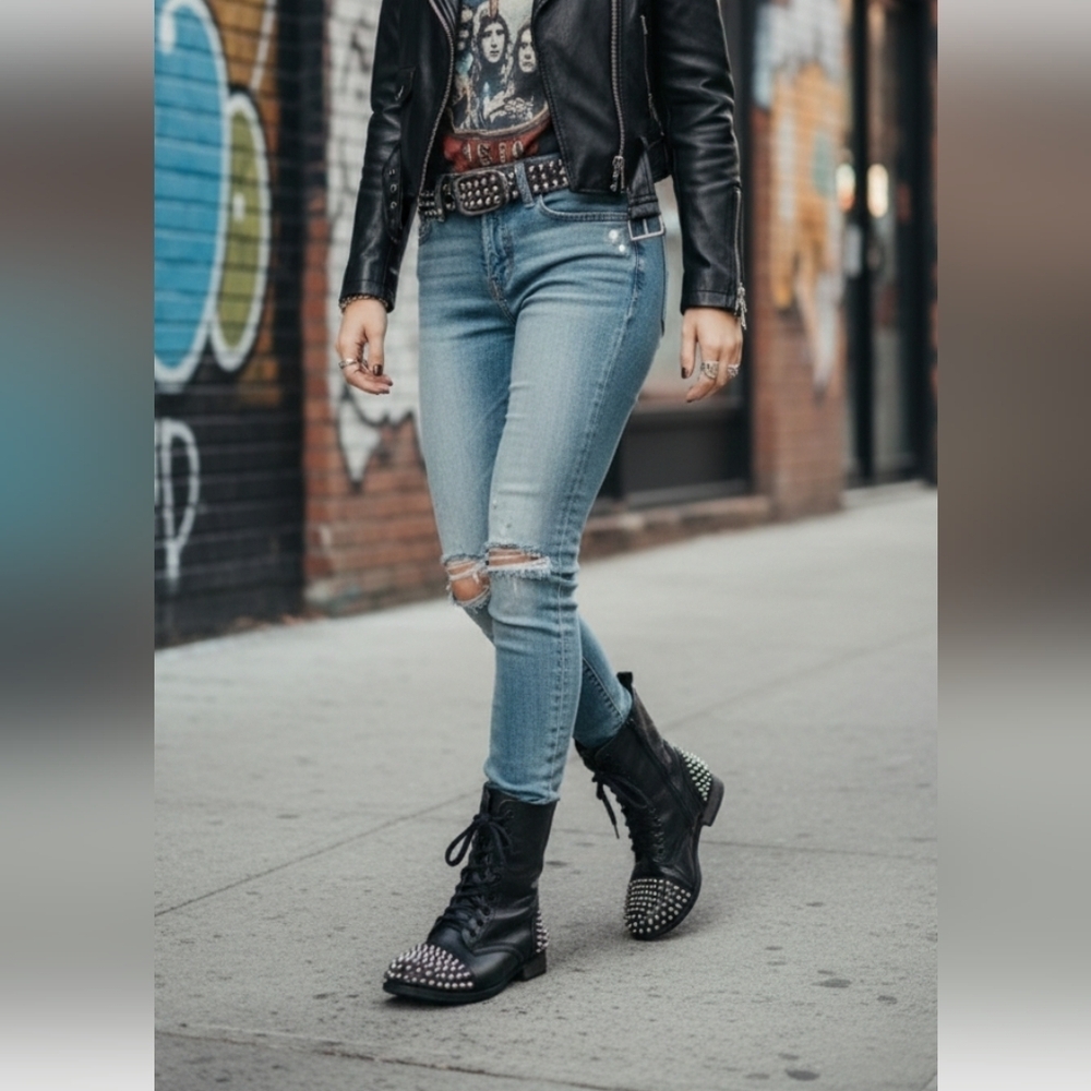 STEVE MADDEN Military Green Leather TARRNEY Motorcycle Grunge Biker Combat 8M